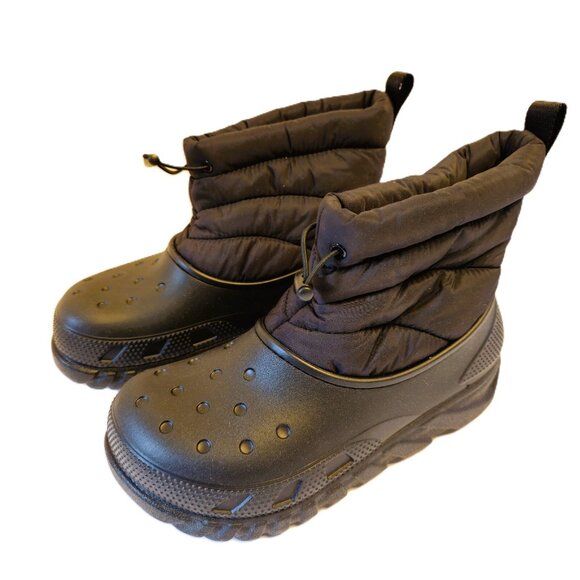 Crocs Black Snow Boots Duet Max - Fuzz Lined Waterproof Size 5 M/ 7 W - Picture 1 of 9